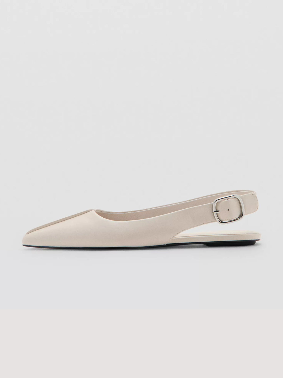 Ivory Pointed-Toe Buckle Back Strap Chic Flats