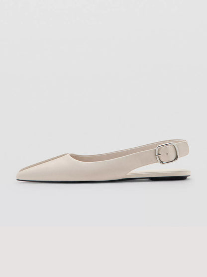Ivory Pointed-Toe Buckle Back Strap Chic Flats
