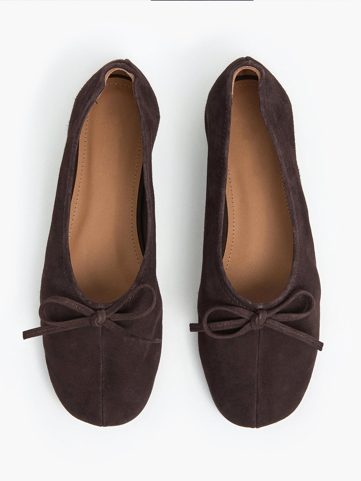 Chocolate Faux Suede Classic Square-Toe Front Bow Simple Ballet Flats