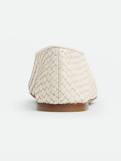 Ivory Woven Vegan Leather Round-Toe Slip-On Ballet Flats