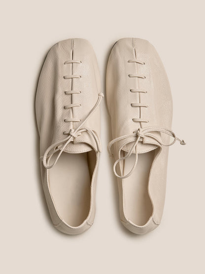 Cream Square-Toe Chic Slip-On Flats With Lace-Up