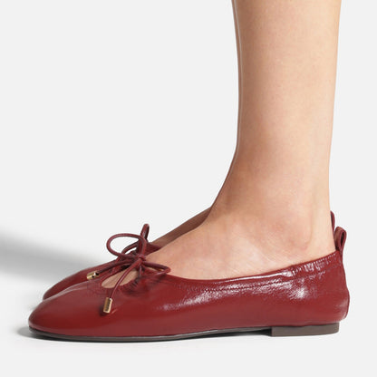 Red Round-Toe Front Strap Fashion Slip-On Ballet Flats