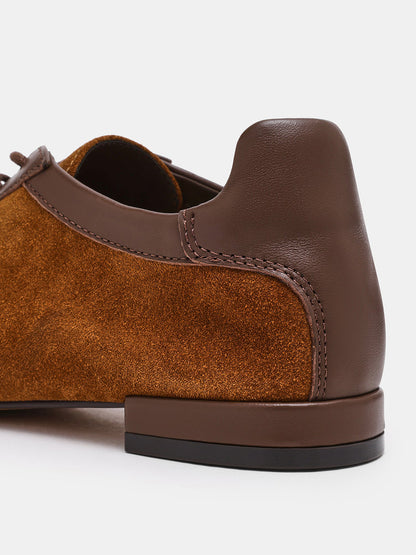 Tan Square-Toe Simple Lace-Up Chic Flats