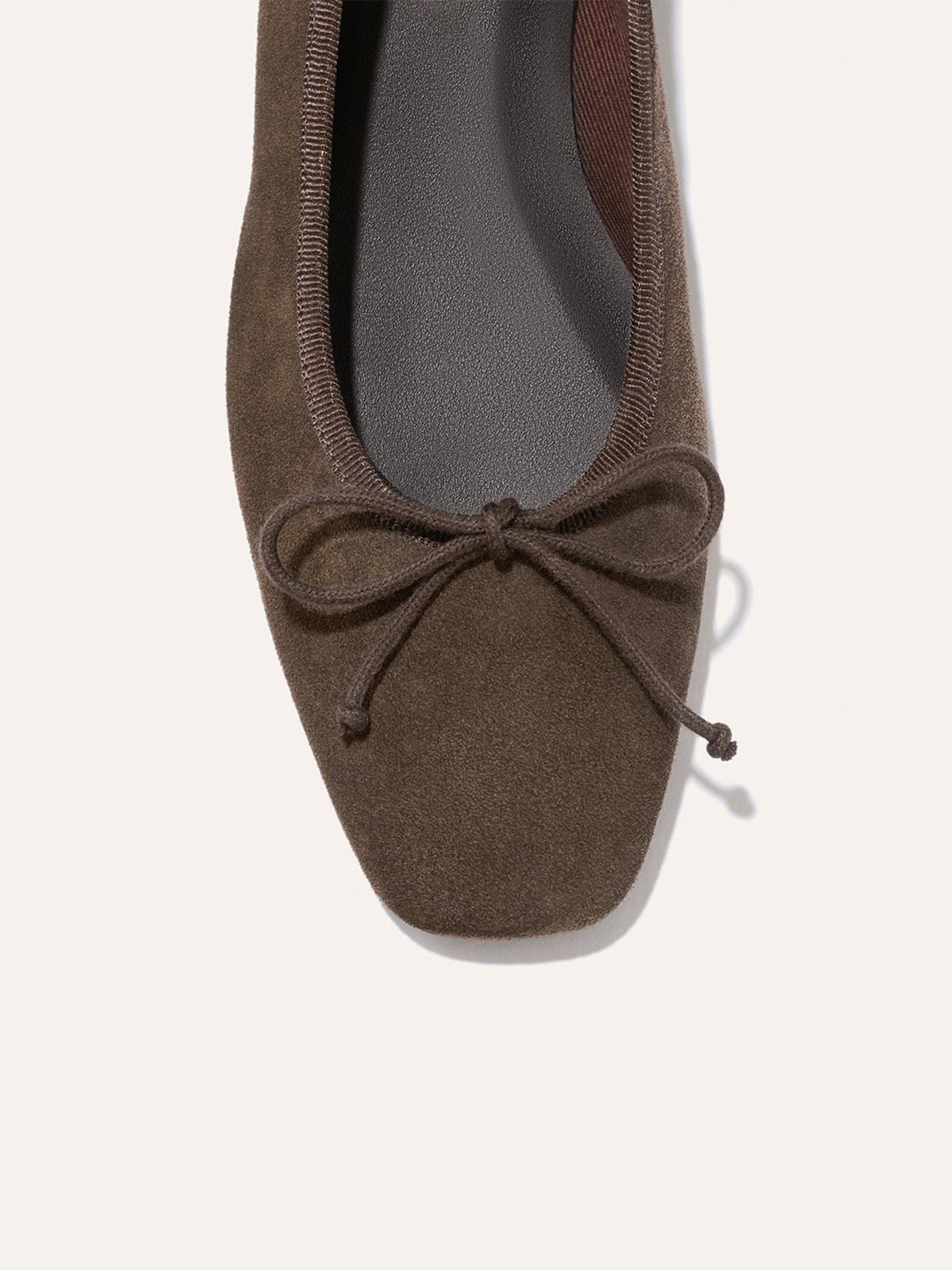Front Bow Square-Toe Slip-On Chic Ballet Flats - Cognac Faux Suede