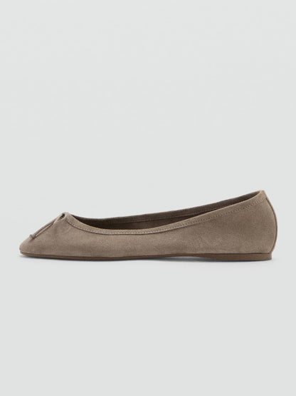 Light Brown Round-Toe Simple Front Bow Slip-On Ballet Flats