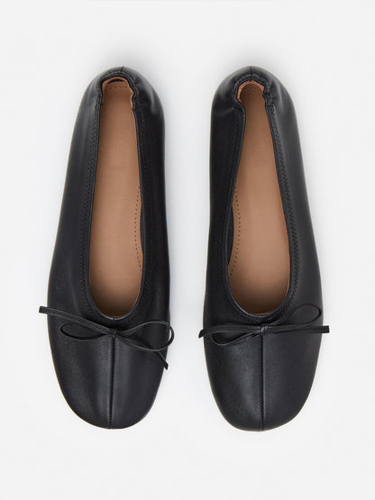 Black Classic Square-Toe Front Bow Simple Chic Ballet Flats