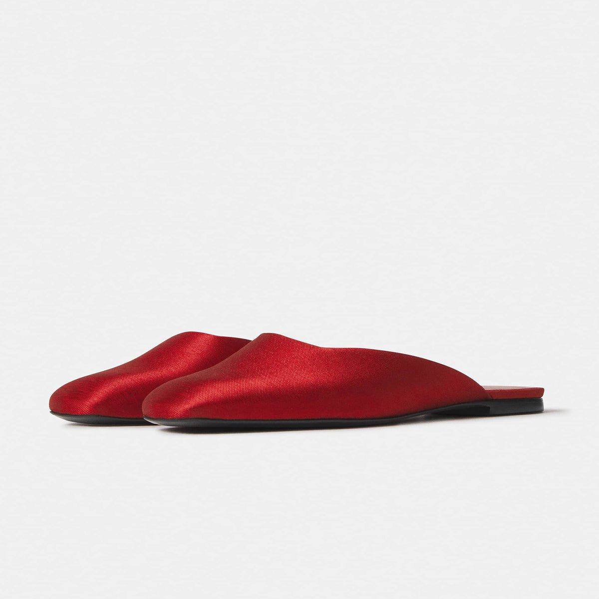 Slip-On Square-Toe Backless Mules Flats - Red Satin