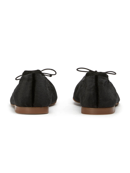 Black Velvet Round-Toe Chic Front Bow Slip-On Ballet Simple Flats