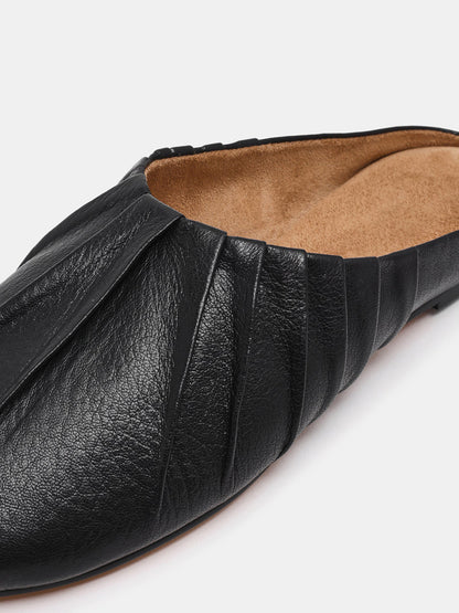 Black Round-Toe Simple Backless Chic Flats