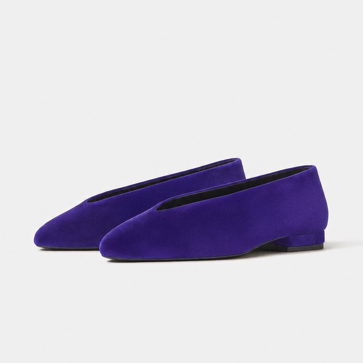 Chic Slip-On Pointed-Toe Simple Ballet Flats - Blue Velvet