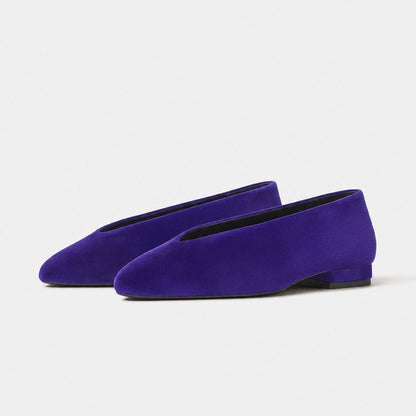 Chic Slip-On Pointed-Toe Simple Ballet Flats - Blue Velvet