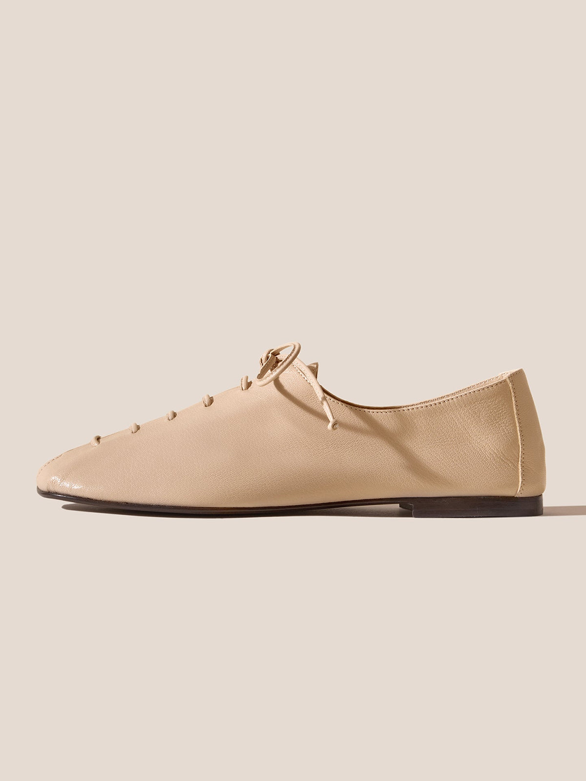 Beige Square-Toe Chic Slip-On Flats With Lace-Up