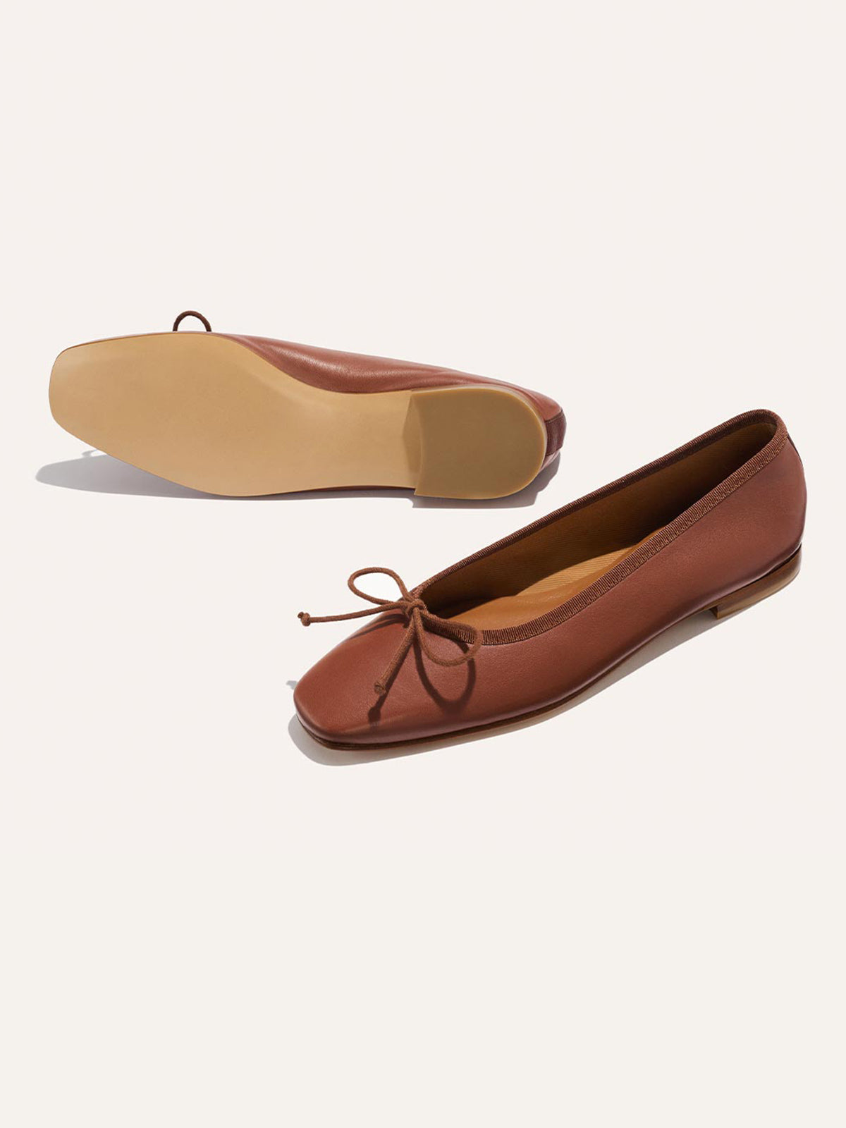 Front Bow Square-Toe Slip-On Chic Ballet Flats - Cognac Vegan Leather