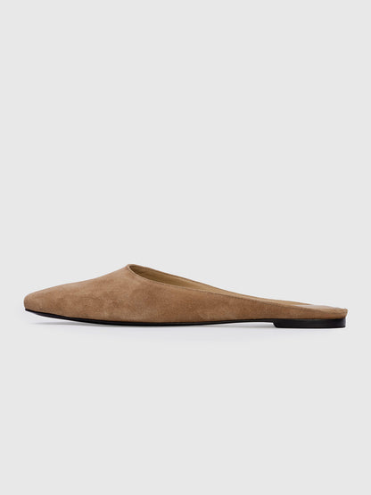 Sand Faux Suede Square-Toe Backless Flats