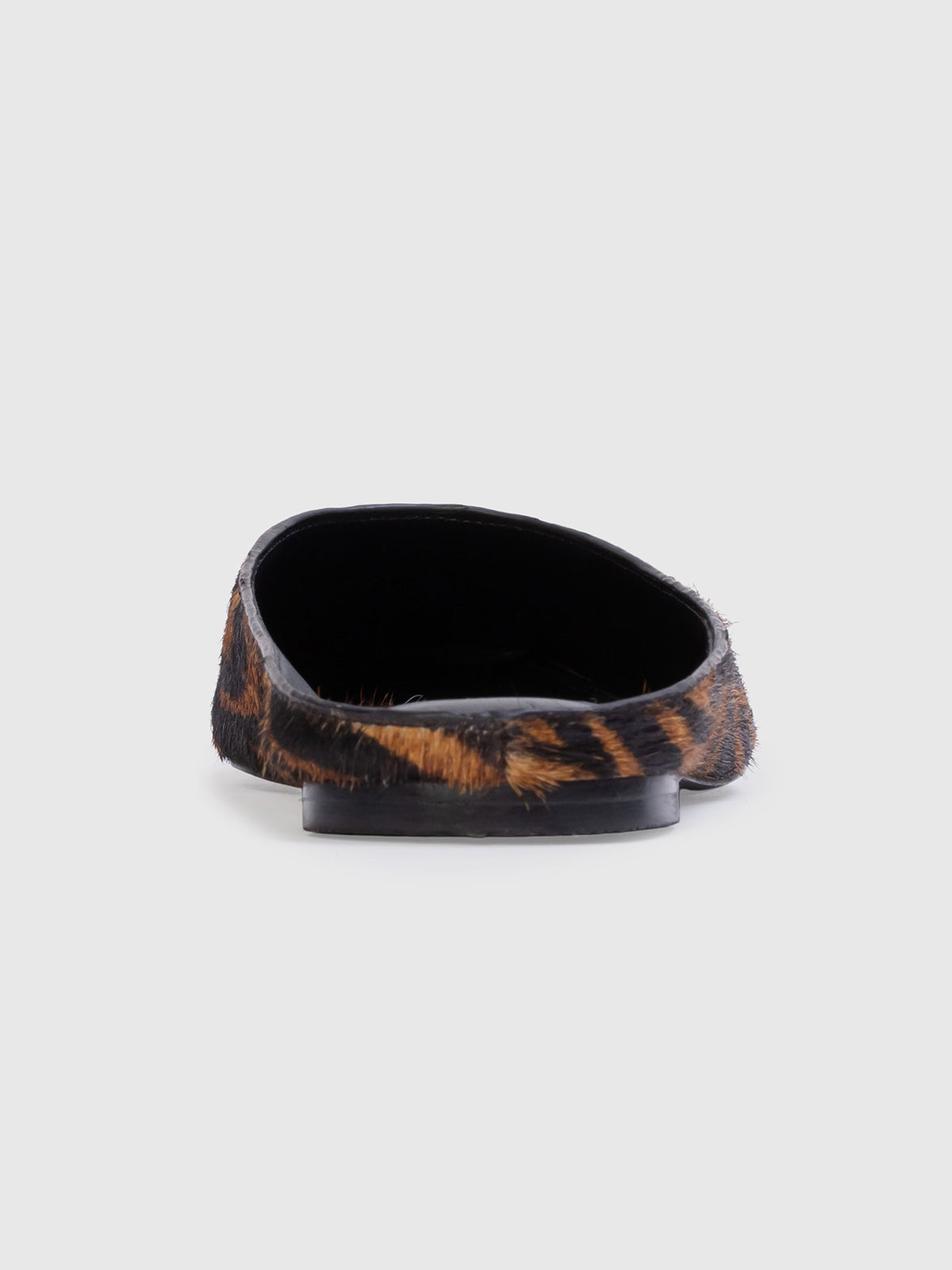 Brown Zebra Pattern Pony Hair Vegan Leather Square-Toe Backless Flats