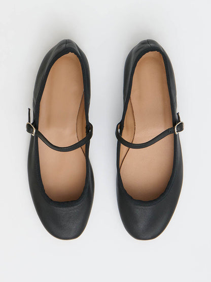 Black Round-Toe Mary Jane With Buckle Chic Ballet Flats