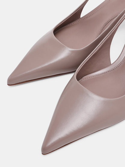 Gray Pointed-Toe Classic Back Strap Chic Kitten Heels