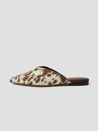 Cow Pattern Almond-Toe Backless Simple Slip-On Flats