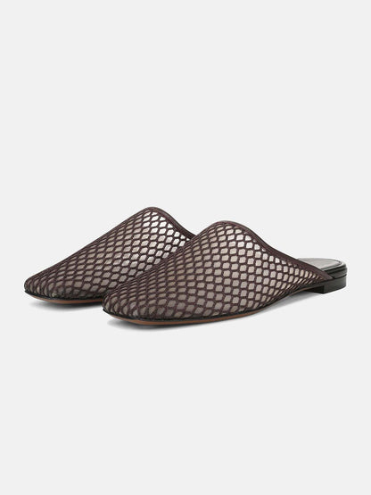 Chocolate Mesh Square-Toe Chic Backless Simple Flats