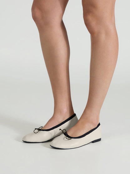White Round-Toe Chic Front Bow Slip-On Ballet Simple Flats