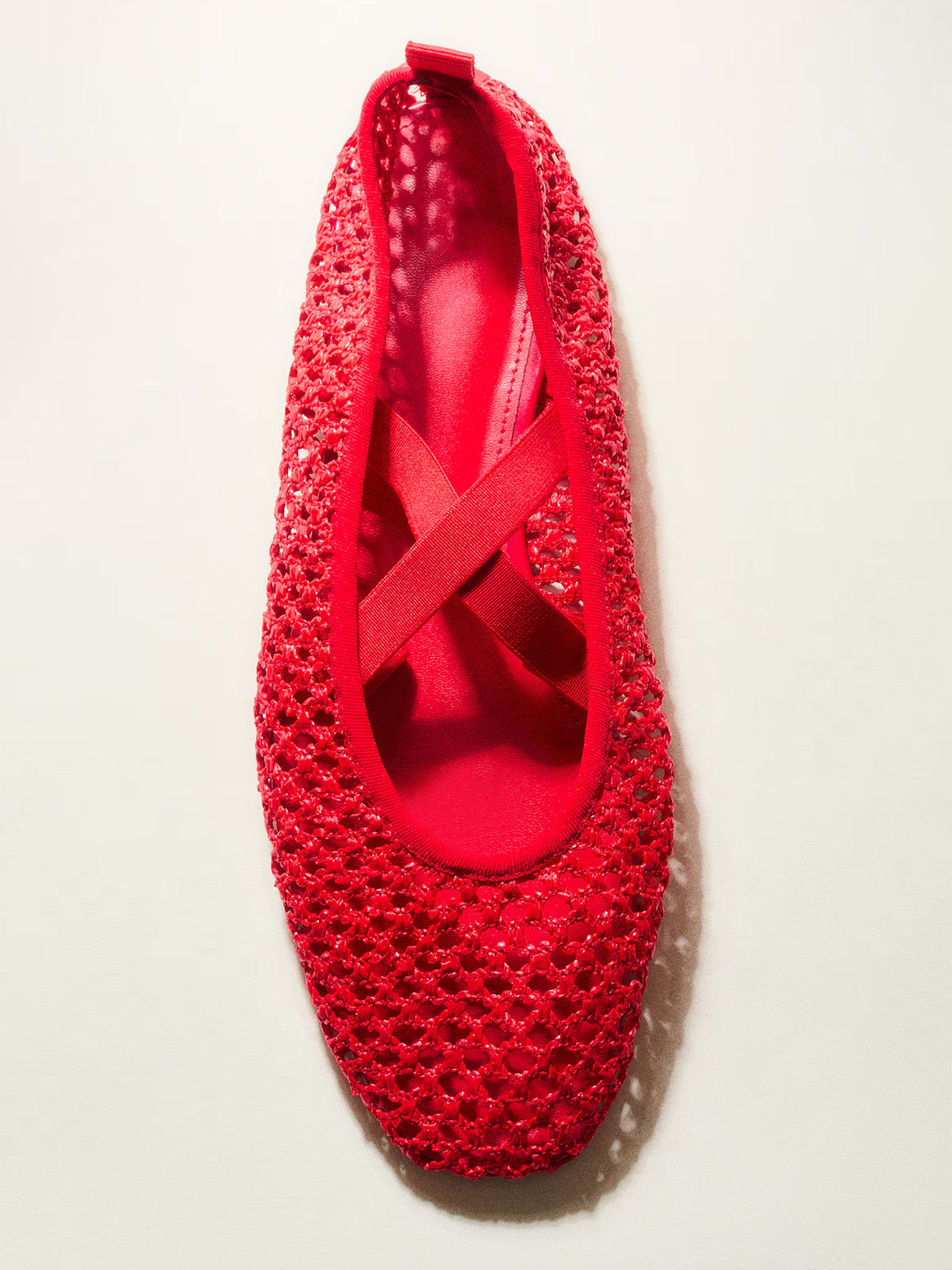Red Grass Woven Square-Toe Middle Crossed Straps Ballet Flats