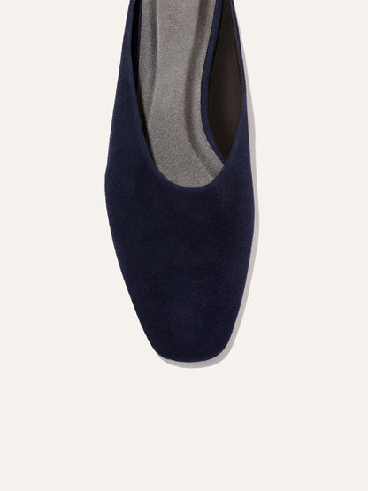Backless Square-Toe Slip-On Chic Flats - Indigo Faux Suede