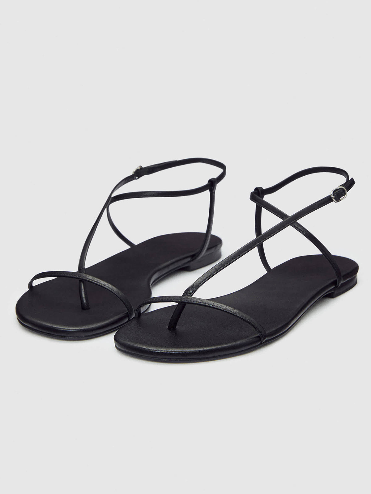 Black Square-Toe Back And Ankle Strap Flats Sandals