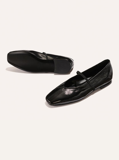 Mary Jane Square-Toe Slip-On Chic Ballet Flats - Black