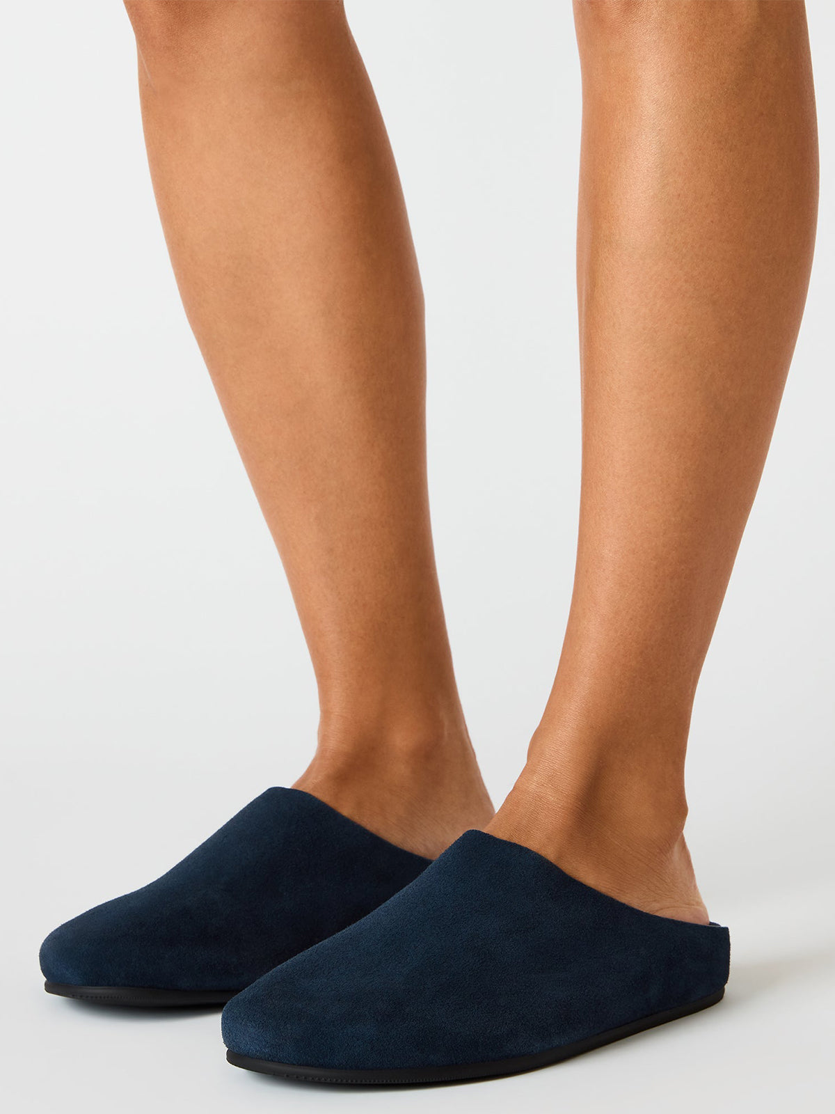 Navy Faux Suede Round-Toe Slip-On Flats Slide
