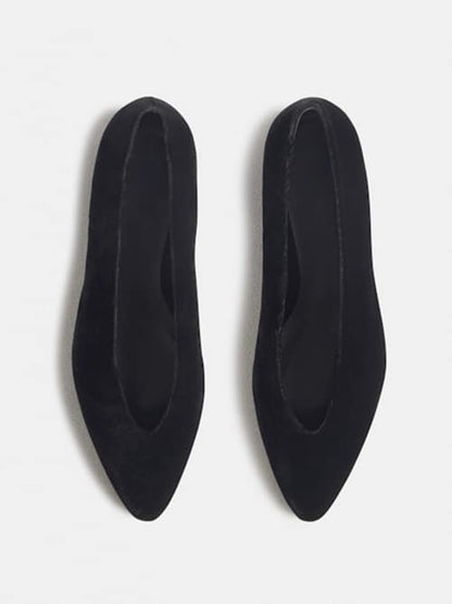 Black Velvet Pointed-Toe Slip-On Ballet Flats