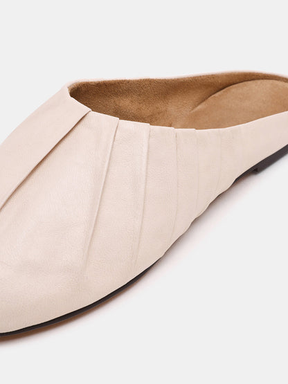 Ivory Round-Toe Simple Backless Chic Flats