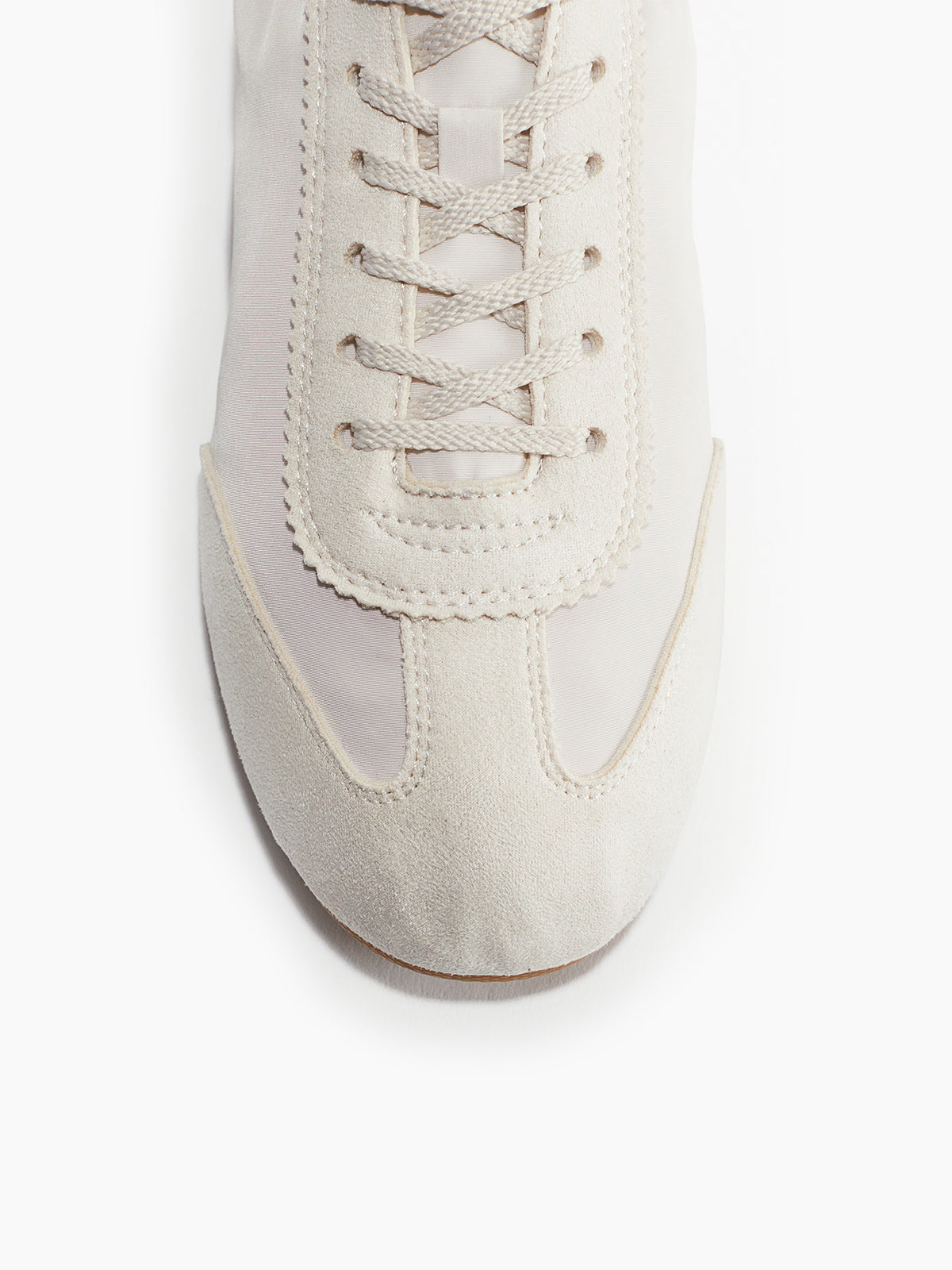 Ivory Satin And Cow Suede And Cow Leather Round-Toe Lace-Up Flats Sneakers