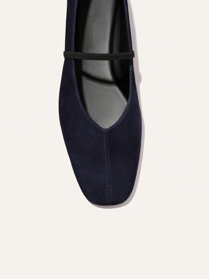 Mary Jane Square-Toe Slip-On Chic Ballet Flats - Indigo Faux Suede