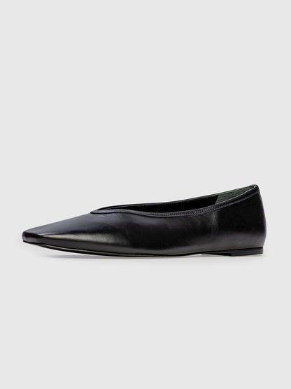 Classic Black Vegan Leather Square-Toe Sleek Chic Ballet Flats