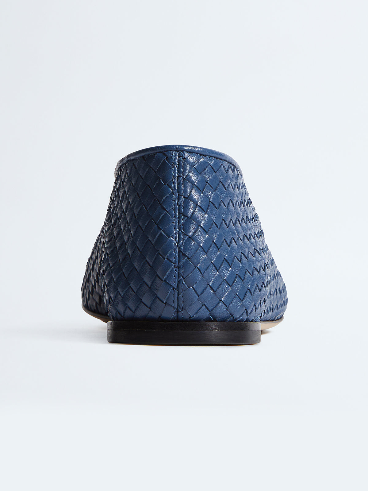 Blue Woven Vegan Leather Round-Toe Slip-On Ballet Flats