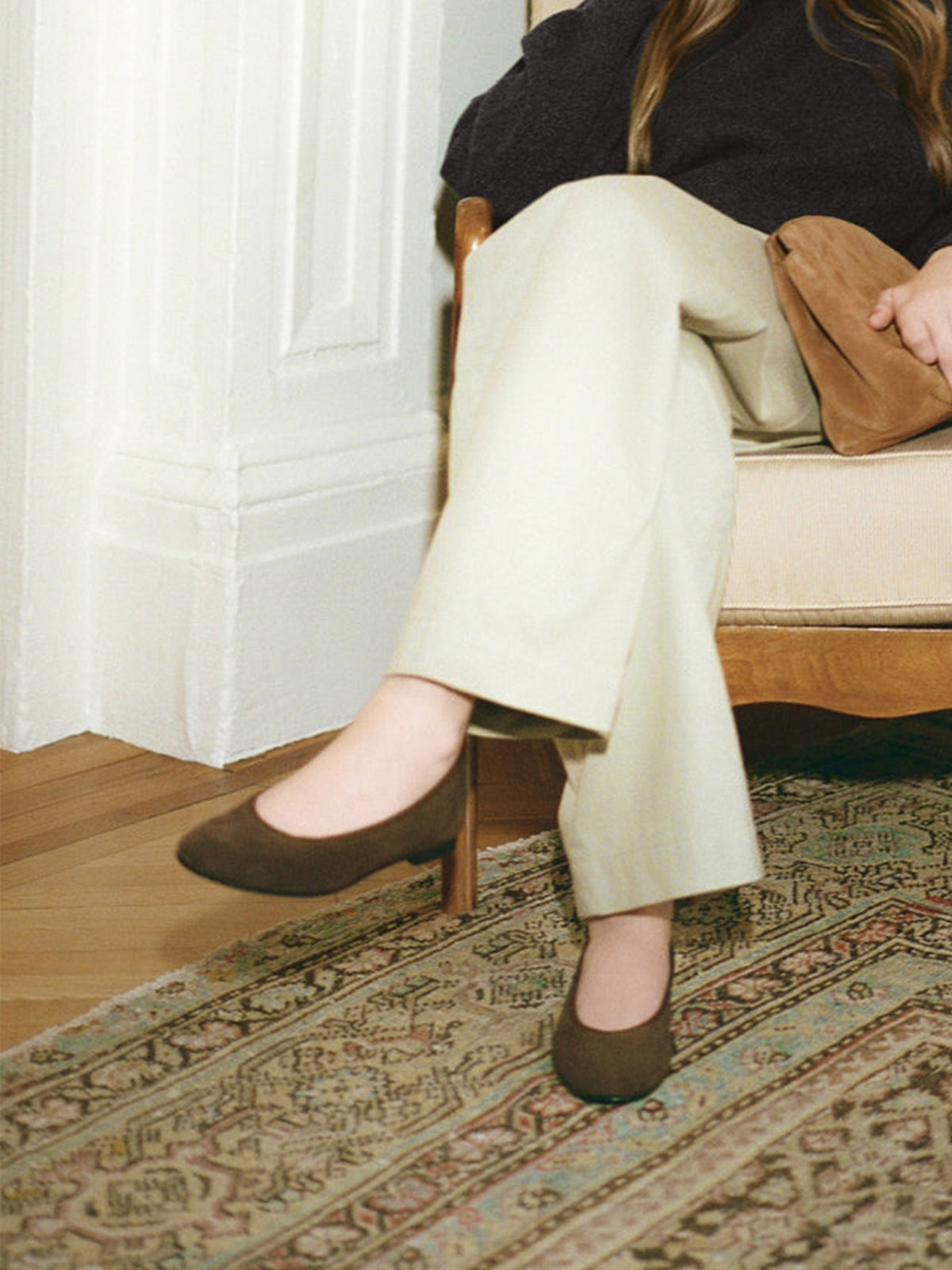 Slip-On Round-Toe Chic Simple Ballet Flats - Brown Faux Suede