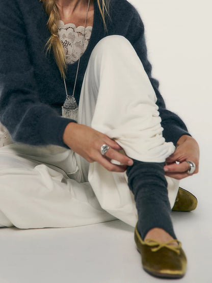 Chic Square-Toe Slip-On Sleek Ballet Flats - Green Velvet