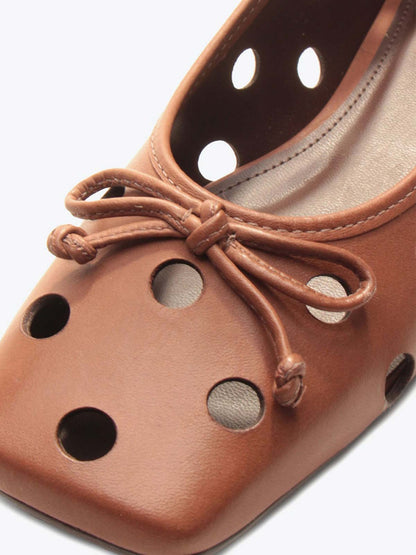 Red Square-Toe Front Bow Cutout Slip-On Ballet Flats