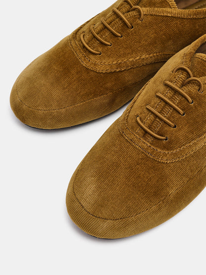 Brown Lint Round-Toe Lace-Up Slip-On Chic Flats