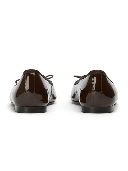 Round-Toe Chic Front Bow Slip-On Ballet Simple Flats - Patent Coffee