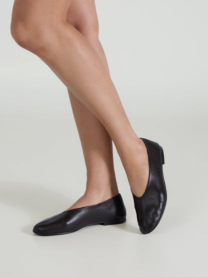 Round-Toe Chic Slip-On Ballet Simple Flats - Chocolate