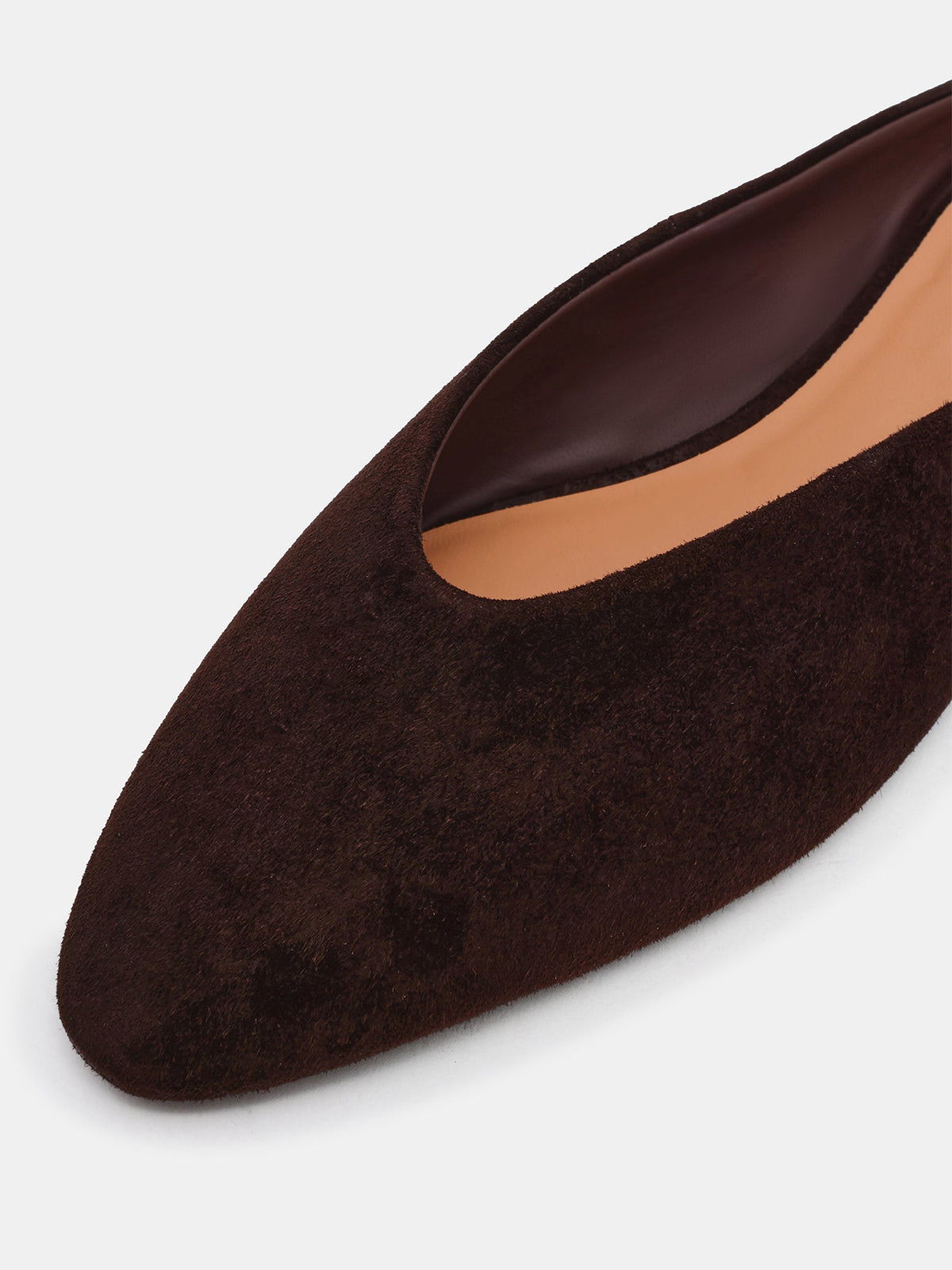 Brown Faux Suede Pointed-Toe Backless Simple Slip-On Flats