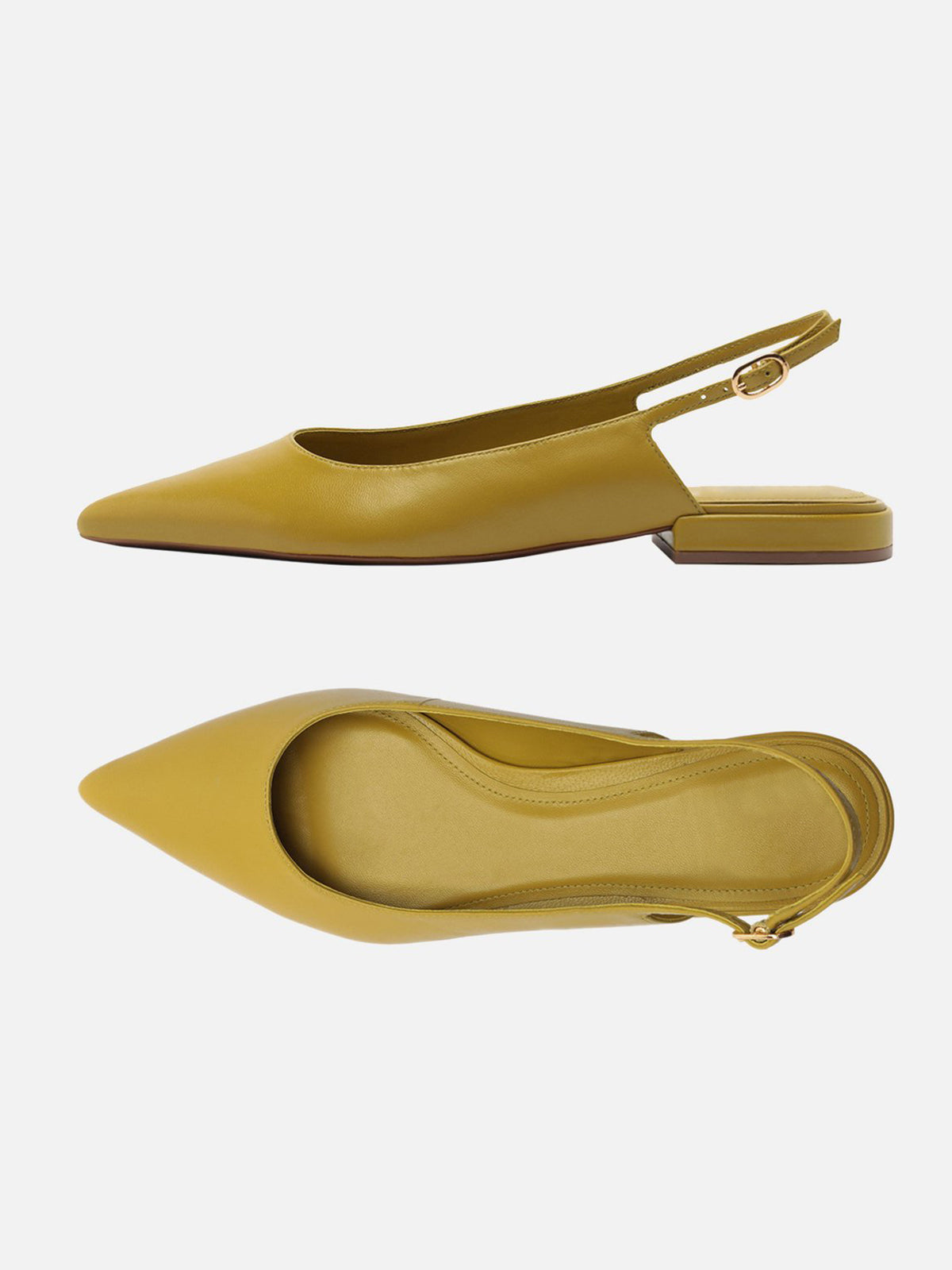 Green Pointed-Toe Buckle Slingback Chic Slip-On Flats