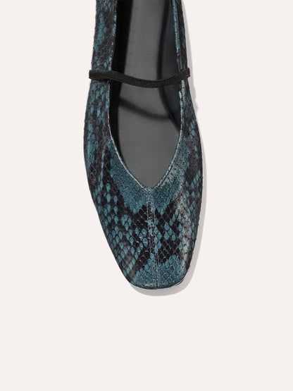 Mary Jane Square-Toe Slip-On Chic Ballet Flats - Aqua Snakeskin Pattern