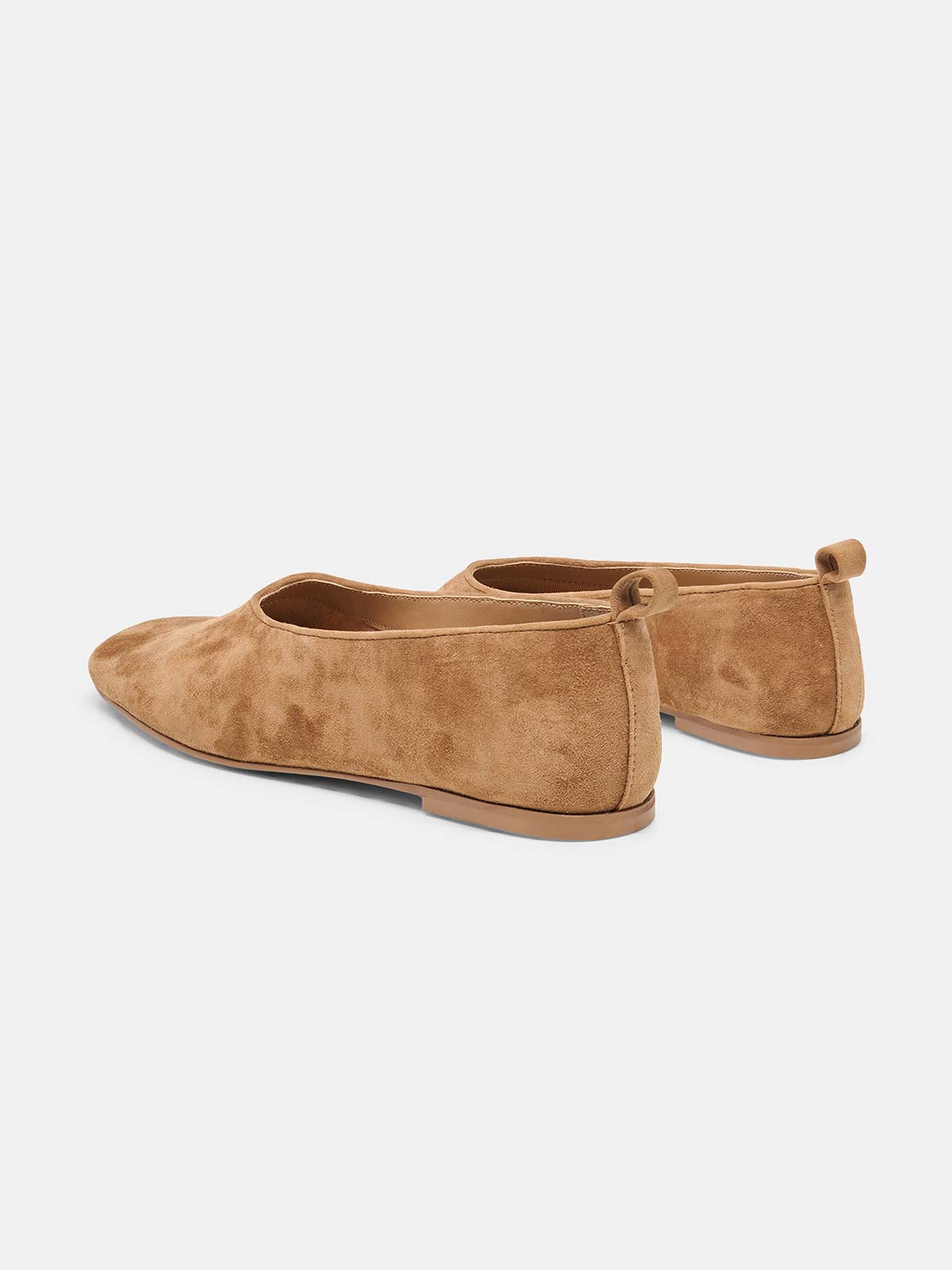 Tan Faux Suede Square-Toe Slip-On Simple Flats