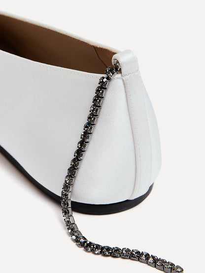 Ivory Satin Square-Toe Slip-On And Ankle Strap Ballet Flats