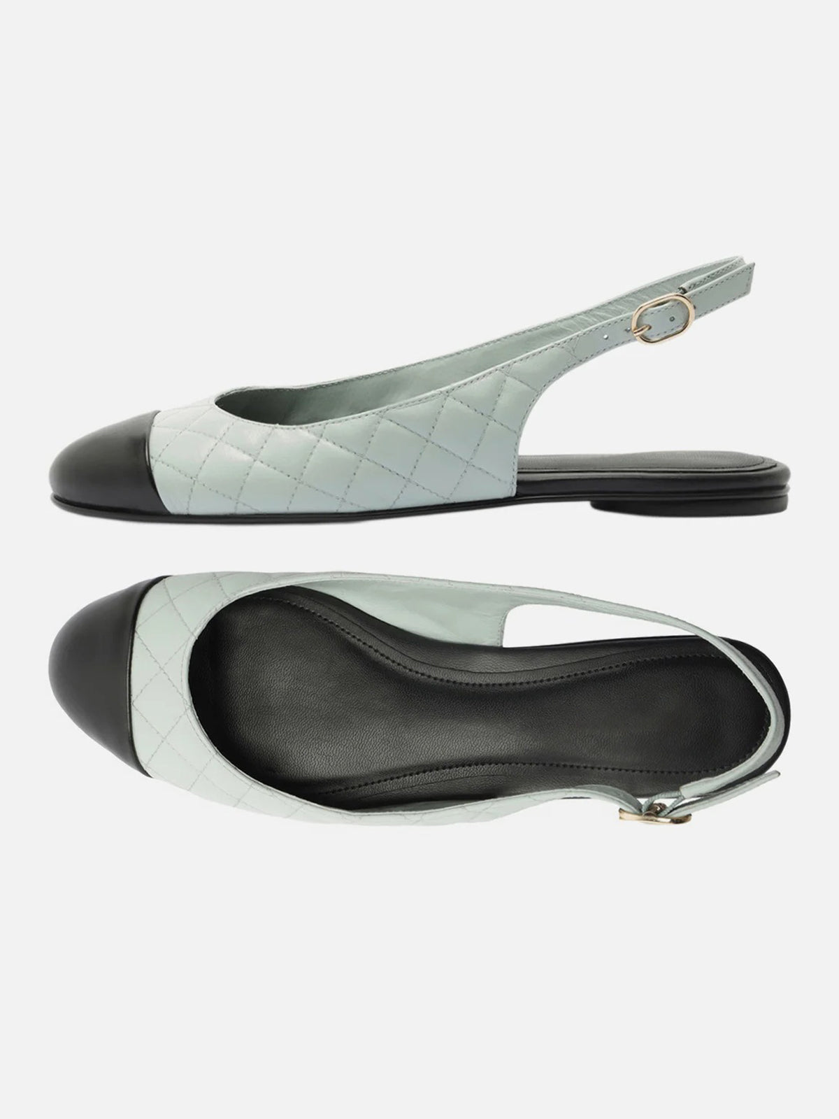 Blue Round-Toe Buckle Slingback Chic Slip-On Flats