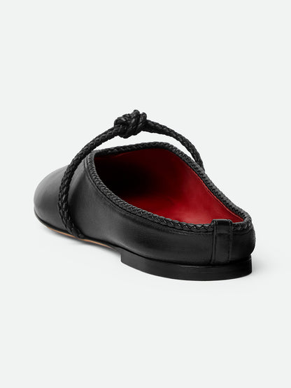 Black Round-Toe Middle Strap Backless Slip-On Flats