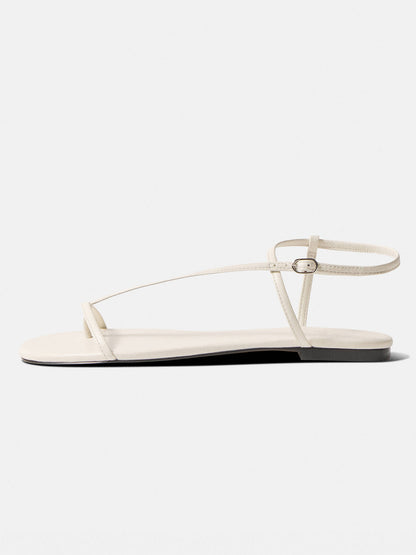 White Square-Toe Back And Ankle Strap Flats Sandals