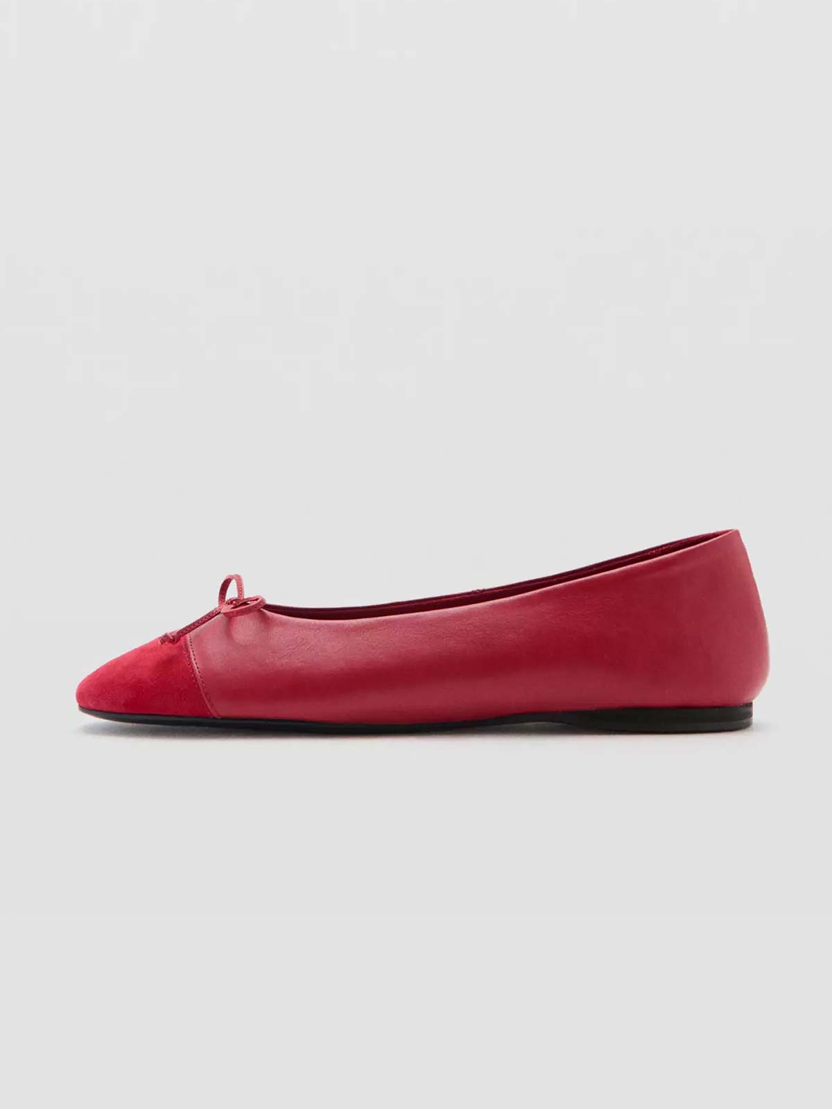 Red Vegan Leather And Faux Suede Round-Toe Front Bow Slip-On Ballet Flats